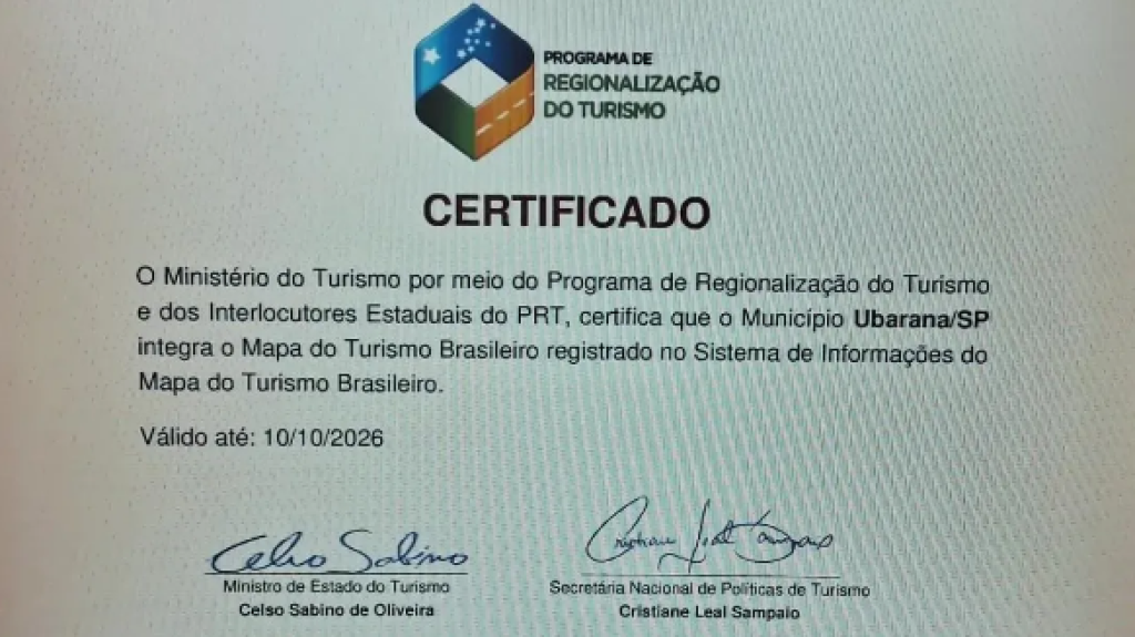 Ubarana-SP Conquista Inclusão no Mapa do Turismo Brasileiro